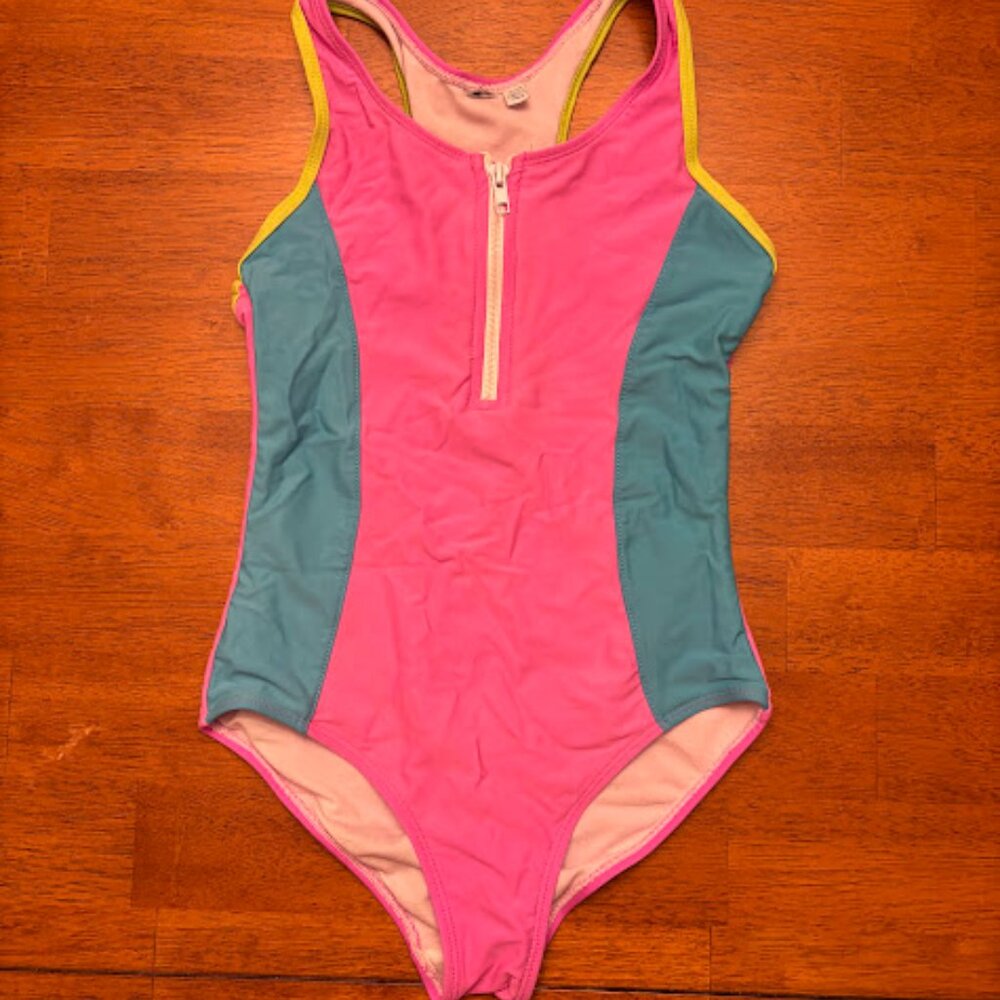 Pink Hannah Anderson one piece bathing suit with zip